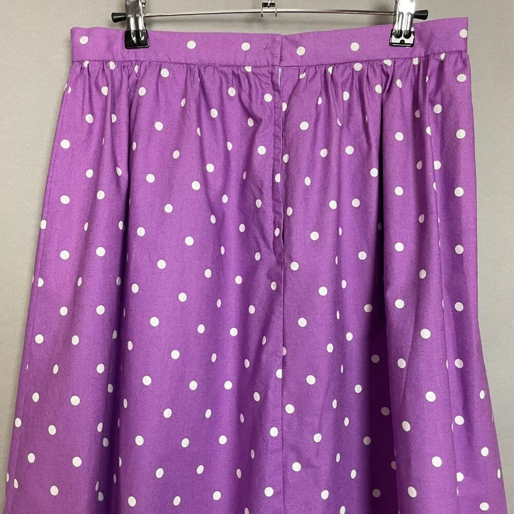 Polka Dot‎ Skirt Purple White A-Line Retro Midi Women Handmade Colorful Playful